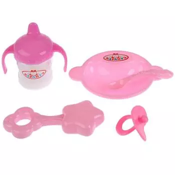 Набор для пупса Карапуз 5 предметов: погремушка, поильник, тарелка, ложка, соска