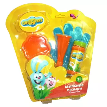 Набор для пускания мыльных пузырей из серии Смешарики: прыгунцы, перчатка, жидкость 50 мл.