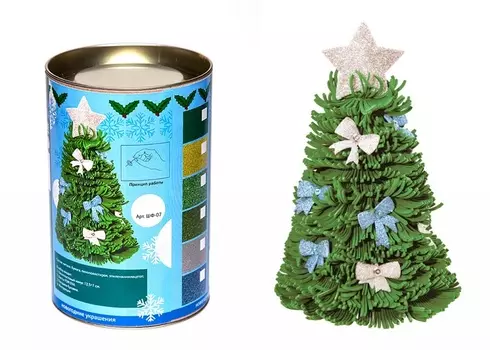 Набор для творчества из фоамирана - Новогодняя Елочка, зеленая с бантами, 12 см.