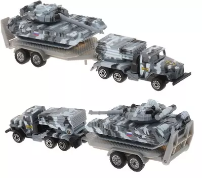 Набор из 2-х металлических единиц военной техники с прицепом, 7 см