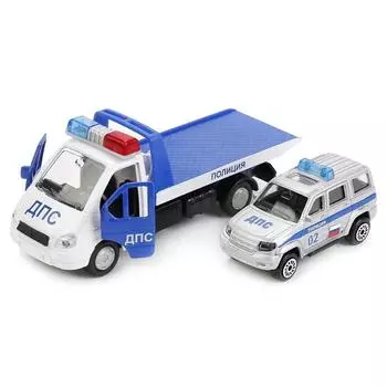 Набор из 2-х металлических машин - Газель эвакуатор, 12,5 см и УАЗ Патриот, 7,5см