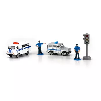 Набор из 2-х металлических машин - Полиция, 7 см, с фигурками и аксессуарами