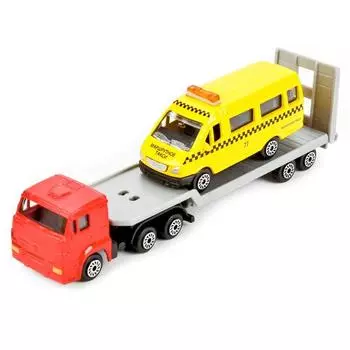 Набор из 2 металлических машин – Камаз автотранспортер и Газель такси