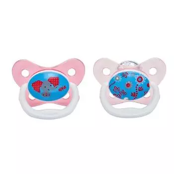 Набор из 2 пустышек PreVent Бабочка, от 6 до 12 месяцев, с крышкой, для девочек