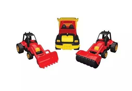 Набор из 3-х красных машин для укладки асфальта, 35 см