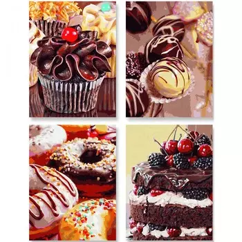 Набор из 4-х картин для раскрашивания по номерам размером 18 х 24 см. – Сладости