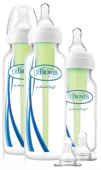 Набор из трех противоколиковых бутылочек с узким горлышком, 250 мл. и 120 мл., 2 соски