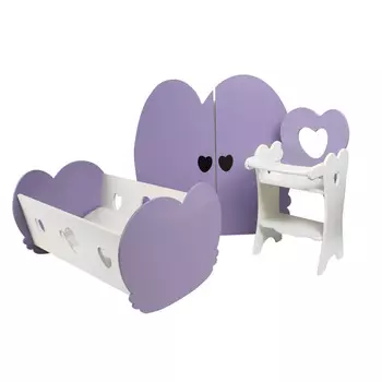 Набор кукольной мебели 3 предмета - стульчик, шкаф и кроватка-люлька, цвет: нежно-сиреневый