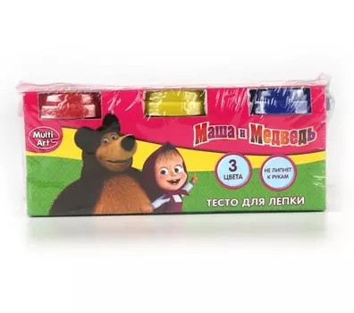 Набор Маша и Медведь - Тесто для лепки, 3 цвета