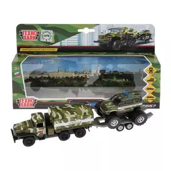 Набор - металлический инерционный грузовик Урал с тентом, 12 см и УАЗ Patriot, 7,5 см