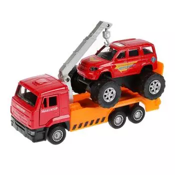 Набор моделей Камаз эвакуатор, 12 см, открываются двери, и УАЗ Patriot б/к, 7,5 см, инерционный