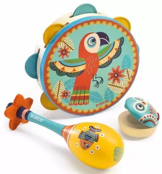 Набор музыкальных инструментов - маракас, кастаньет, бубен