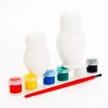 Набор-раскраска: 2 фигурки-матрешки, кисточка, краски