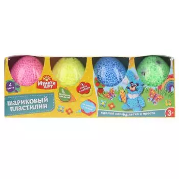 Набор шарикового крупнозернистого незастывающего пластилина 4 цвета в яйцах, глаза