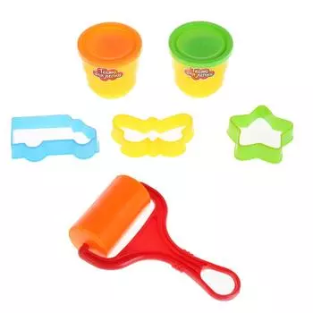 Набор теста для лепки: 2 цвета теста, валик, 3 формочки