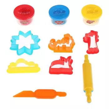 Набор теста для лепки, 3 цвета теста, скалка, нож, 5 формочек