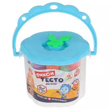 Набор теста для лепки Фиксики 12 цветов 110 гр, формочка, в ведре