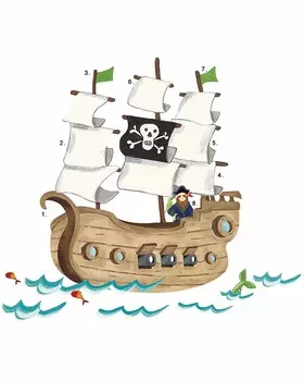 Наклейки для декора - Пиратский корабль, 18 стикеров
