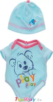 Одежда для кукол: голубое боди с шапочкой