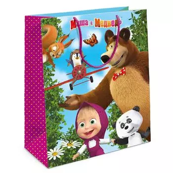 Пакет подарочный - Маша и Медведь, 18 х 10 х 23 см