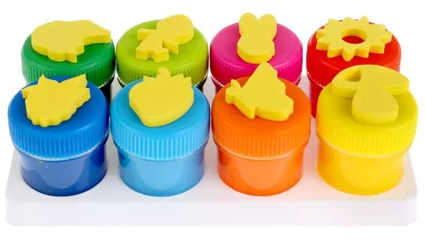 Пальчиковые краски – со штампами, 8 баночек. Маша и Медведь