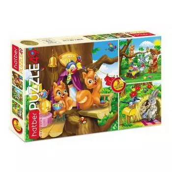 Пазл 49 элементов 3 картинки в 1 коробке - Веселые друзья, размер 19 х 19 см