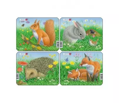 Пазл - Кролик, белка, лиса, еж, 5 элементов