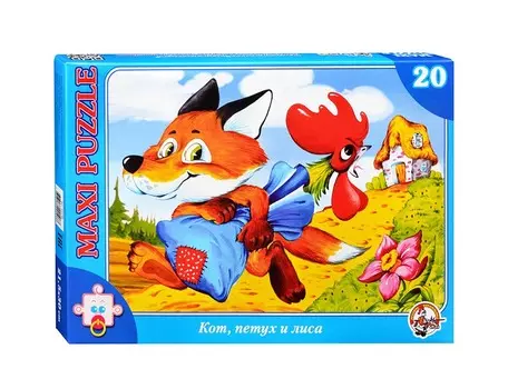 Пазл макси Кот, петух и лиса, 20 деталей