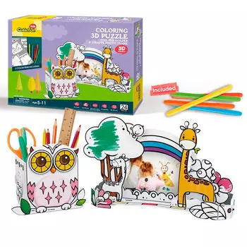 Пазл-раскраска - Сова и жираф