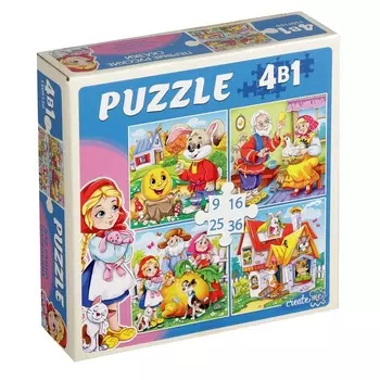 Пазлы 4 в 1. Первые русские сказки, 9, 16, 25, 36 элементов