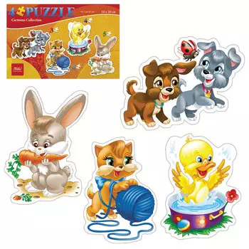 Пазлы по 3-4-5-6 элементов 4 картинки в 1 коробке - Пушистые малыши, размер 20 х 14 см