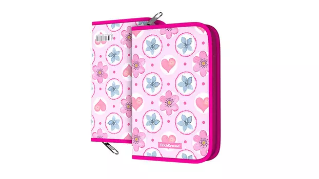Пенал-книжка ErichKrause® - Pink Flowers, пластиковый без наполнения