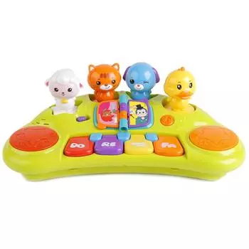 Пианино с фигурками животных, свет и звук