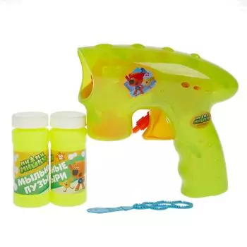 Пистолет механический для пускания мыльных пузырей – Ми-ми-мишки, свет, 2х50мл