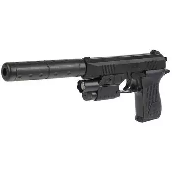 Пистолет с лазерным прицелом, фонариком, глушителем и пульками K2119