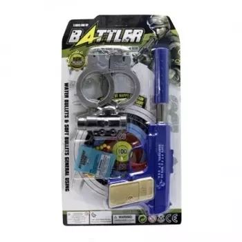 Пистолет с лазерным прицелом, пластиковыми и гелевыми пульками, наручники