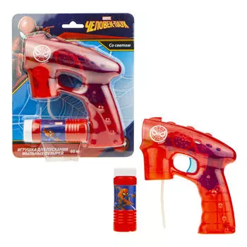 Пистолет с мыльными пузырями из серии Человек Паук, светится в темноте, 60 мл., блистер