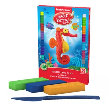 Пластилин ArtBerry с Алоэ Вера, 16 цветов/288 г, со стеком