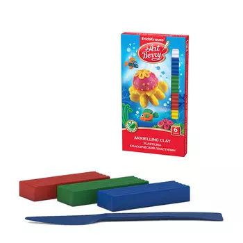 Пластилин ArtBerry с Алоэ Вера, 6 цветов/108 г, со стеком