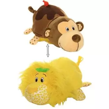 Плюшевая игрушка из серии Вывернушка Ням-Ням 2-в-1 Лев с ароматом лимона-Мартышка с ароматом шоколадного молочного коктейля, 35 см.