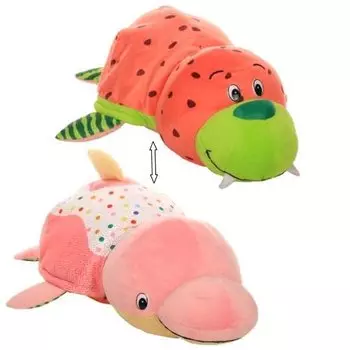 Плюшевая игрушка из серии Вывернушка Ням-Ням 2-в-1 Морж с ароматом арбуза-Дельфин с ароматом пончика с кондитерской обсыпкой, 40 см.