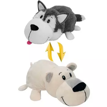 Плюшевая игрушка Вывернушка 2 в 1, Хаски-Полярный медведь, 4 вида, 40 х 20 х 19 см.