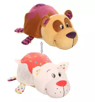 Плюшевая игрушка Вывернушка Ням-Ням 2-в-1 – Панда с ароматом черничных оладьев - Кошечка с ароматом ванильного пирожного, 35 см