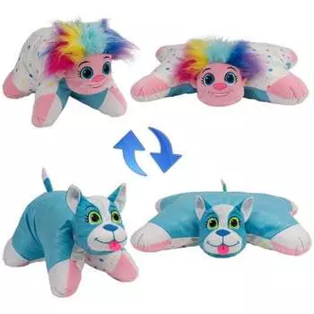 Плюшевая подушка Вывернушка 2в1 - Радужный Тролль-Блестящий Щенок