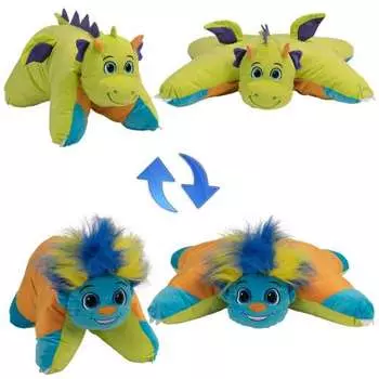 Плюшевая подушка Вывернушка 2в1 Разноцветный Тролль - Салатовый Дракон