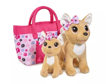 Плюшевые собачки из серии Chi-Chi love - Счастливая семья, 2 собачки в сумочке, 20 и 14 см.