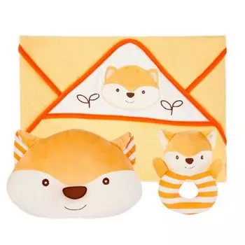 Подарочный набор – Хитрый лисенок: полотенце, погремушка и подушка