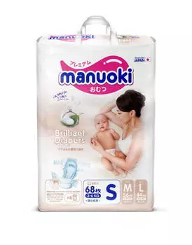 Подгузники Manuoki Бриллиантовая серия, размер S, 3-6 кг, 68 шт