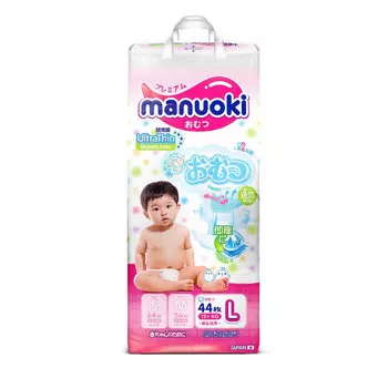 Подгузники Manuoki Ultrathin Ультратонкая серия, размер L 9-14 кг. 44 шт.