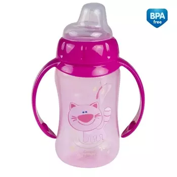 Поильник обучающий розовый с силиконовым носиком и ручками 320 мл, 6+